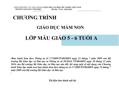 CHƯƠNG TRÌNH GIÁO DỤC LỚP MẪU GIÁO 5-6 TUỔI A- NĂM HỌC 2025-2026