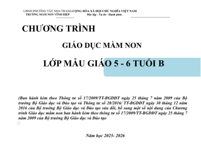 CHƯƠNG TRÌNH GIÁO DỤC LỚP 5-6 TUỔI B- NĂM HỌC 2025-2026